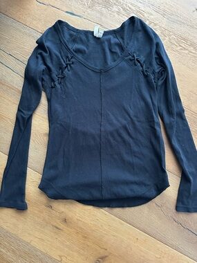 NWOT Free People Long Sleeve Black Tee with Ties at Shoulders  XS